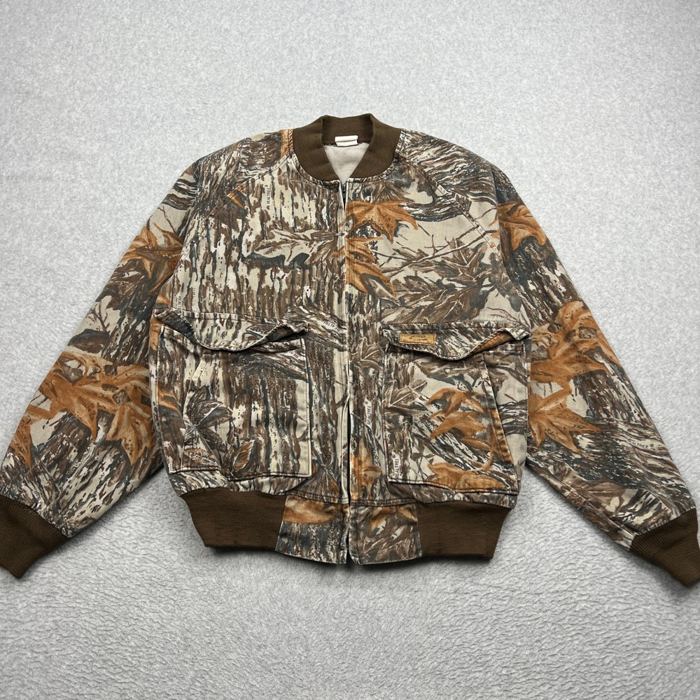 VTG Duxbak Jacket Mens Large Brown Realtree‎ Camo Bomber Full Zip USA Made Retro